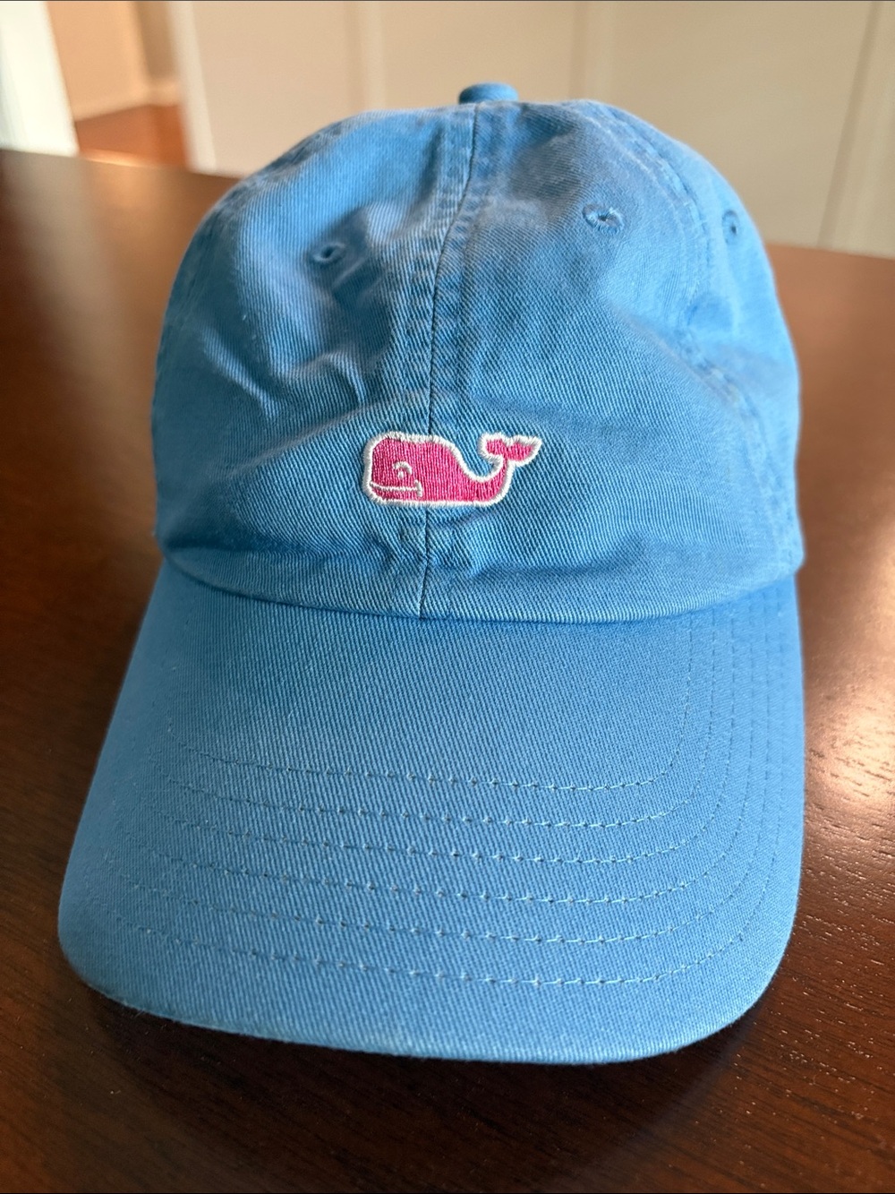 Vineyard Vines Sky Blue Baseball Hat with Pink Whale Patch